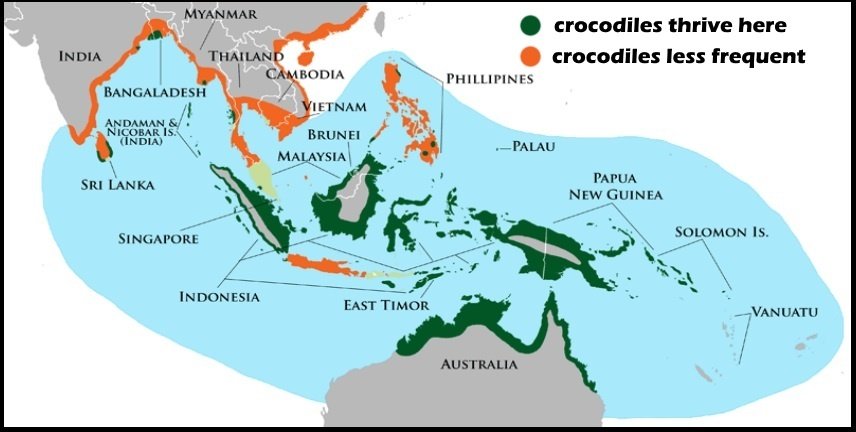 Zones dans lesquelles vivent des crocodiles en Asie